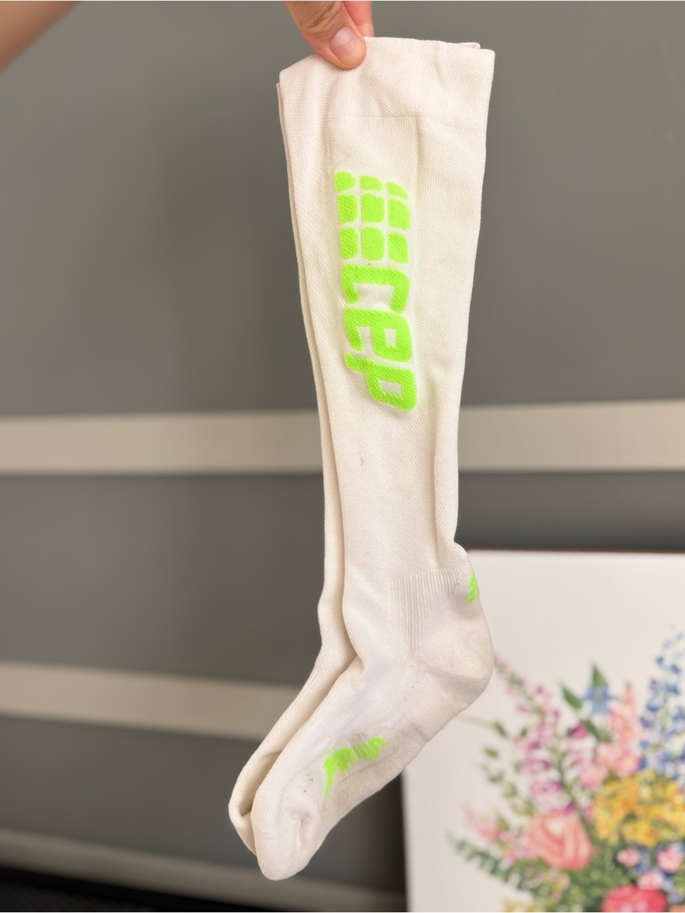 Women’s Compression Socks - White with Neon Green Logo